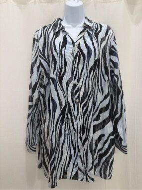 Chico's Black and White Zebra-Print Button-Front Shirt